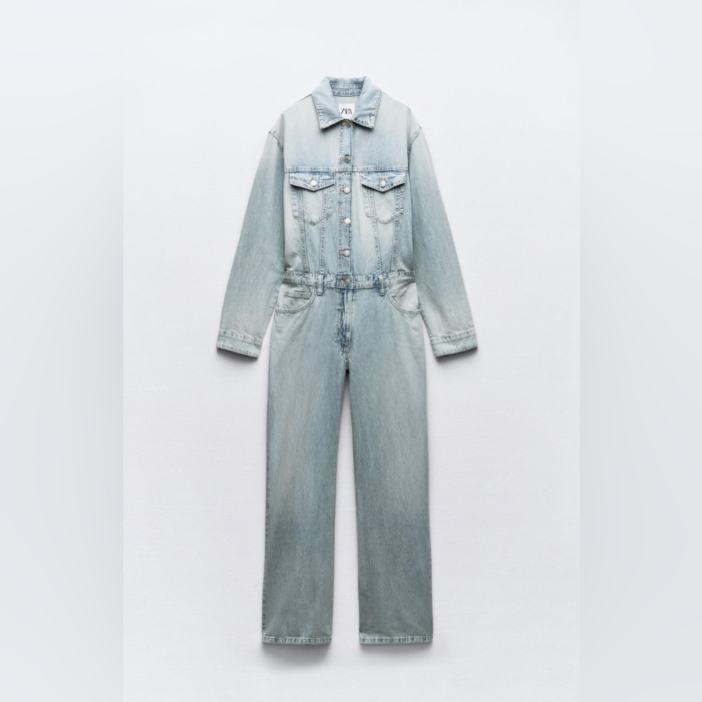 TRF STRAIGHT CUT DENIM JUMPSUIT bloggeres favorite - Picture 3 of 5